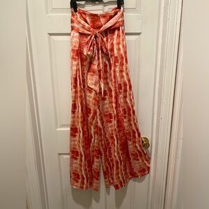 Coco Bianco high rise Wide Leg silky palazzo tie dye pink Pants Size M/L